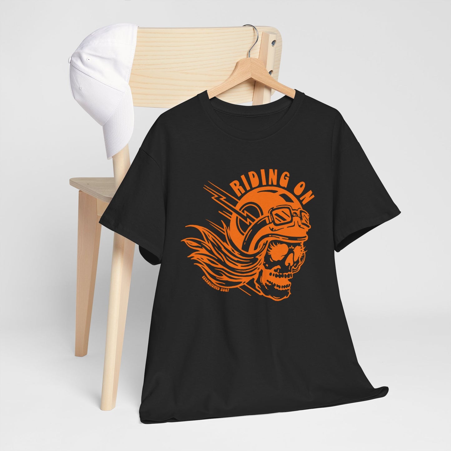 RidingOn orange skull tee